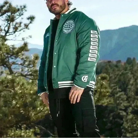 GHOST lifestyle pre work out vintage forest green Bomber Jacket size medium M - Picture 2 of 16